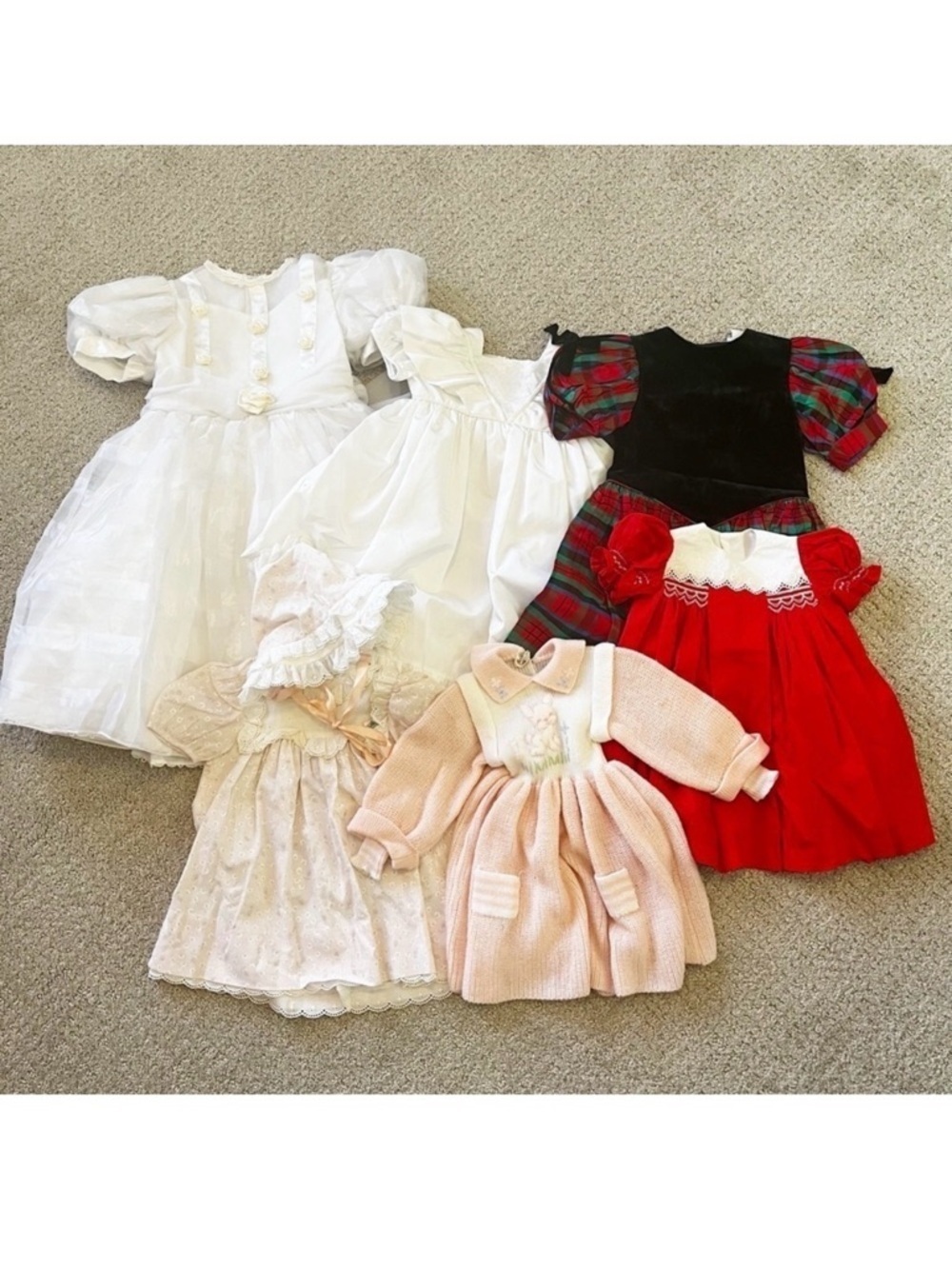 Vintage Girl Dress Lot Wedding Red Christmas Pink Handmade 7 pc Sz 18 mo 2 5 6